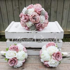Wedding Flowers, Rose and Ivory Wedding Bouquet, Bridesmaid Bouquets, Corsage, bridal Flower Package
