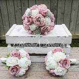 Wedding Flowers, Rose and Ivory Wedding Bouquet, Bridesmaid Bouquets, Corsage, bridal Flower Package