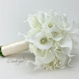 CHOOSE RIBBON COLOR - White Calla Lily and Lily of the Valley Bouquet, Calla Lily Bridal Bouquet, Real Touch Bouquet, Ivory Wedding Bouquet