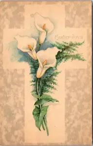 Easter Joys Calla Lilies Cross Gibson Easter Postcard B39