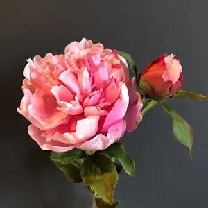 Large Pink Peonies with Bud, Realistic Artificial Luxury Faux Silk Peony Flowers