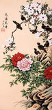 ORIENTAL ASIAN ART CHINESE FAMOUS WATERCOLOR PAINTING-Happy birds&peony flowers