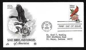 #1966  20c Indiana State Bird & Flower- Cardinal & Peony- ArtCraft/PCS FDC