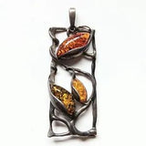 VTG 925 Sterling Silver Multi Color Mixed Amber Rectangle Calla Lily Pendant