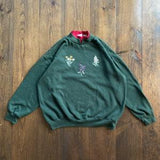 Vintage 1990s Wild Flowers Floral Embroidered Green Crewneck Sweatshirt / size XL