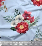 Soimoi Blue Cotton Poplin Fabric Peony & Anemone Floral Print Printed-8Ks