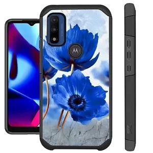 FUSION Case For Motorola Moto G Pure Hybrid Phone Cover PEONY FLOWER BLUE
