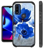 FUSION Case For Motorola Moto G Pure Hybrid Phone Cover PEONY FLOWER BLUE