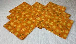 Eight Large Dinner Napkins, Flowers, Carnations, Orange, Yellow, Cotton