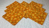Eight Large Dinner Napkins, Flowers, Carnations, Orange, Yellow, Cotton