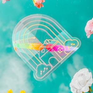 House Suncatcher Sticker | Rainbow Maker Window Decal Holographic Prism Home Fine Line Heart Cloud Dreamy Smile Aesthetic Cute Birthday Gift