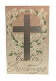 Antique Easter Postcard SILVER EMBOSSED Cross, White Peace Lily Garland
