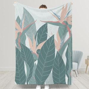 Crane Orchid Plant Blanket Flowers Blanket Large Botanical Blanket For Plant Lover,Boho Blanket Plant Home Decor,Soft Green Blanket Bedroom