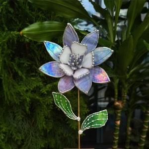 Stained glass flower Lavender Iridescent, Sun catcher, Table plant decor, Garden stake,  Christmas wedding gift