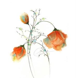Faithful Expression - Watercolor Art Print Red Roses Flowers Bouquet Romantic Valentines Day Available in Paper and Canvas by Olga Cuttell
