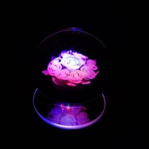 3D crystal ball, in-carved rose bouquet crystal ball, crystal ball with rotating lantern base (3.15in)