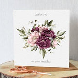 Peony bouquet birthday card. Stunning peonies in purple and cream. 6 x 6. All orders dispatched within 24 hrs.