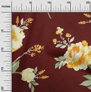 oneOone Cotton Poplin Fabric Watercolor Leaves & Peony Floral Decor-iRc