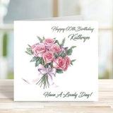 Personalised Birthday Card, Floral Birthday Card, Roses Bouquet Birthday Card, Card for Mum, friend, daughter, grandma
