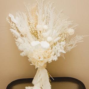 White dried preserved bridal bouquet/nature flowers/wedding dried flowers/preserved rose bouquet/ivory bouquet/home decor/ arrangement/