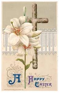 A Happy Easter Lilies Wooden Cross Crucifix Easter Postcard | B15