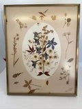 Vintage 1978 Pressed Floral Framed Picture w/ Real Flowers Gold Tone Frame 8x10???
