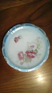 Tea tile. Silver trim. Unmarked. Flower carnations. Vintage.