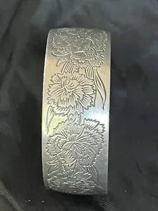 Vintage Kirk Stieff Pewter Carnation Cuff Bracelet Flower of The Month January