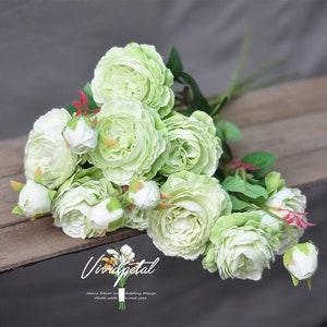 Three head Silk European Peonies,mint peonies,mint green bridesmaid peonies bouquets, wedding flowers,silk flowers,not real touch