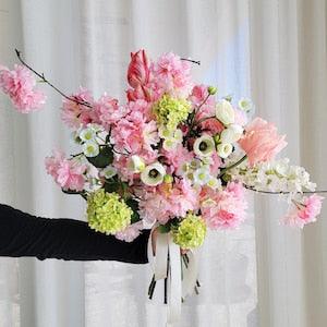Premium silk flower bouquet, pink bridal bouquet, forever flower bouquet, pink cherry blossom bouquet, real touch tulip bouquet, pink theme