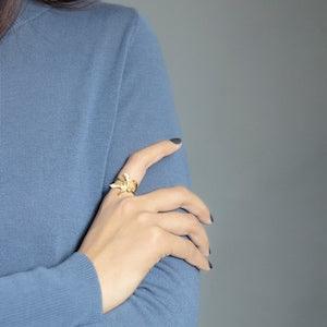 Orchid Ring In 925 Sterling Silver 18K Gold Plated Handmade Floral Romantic Jewelry Design Gift For Her