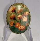 Cameo Hand Painted Porcelain Flowers Carnations  Vintage Gold Pin Brooch D-8699