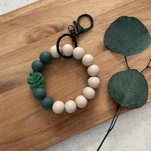 Wristlet Keychains | Silicone Beaded | Matte Black | Green | Monstera Leaf | Plant Lady | Stretch Bracelets | Cute | Summer | Teacher Gifts