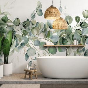 Eucalyptus leaves wallpaper, green plant wall mural, botanical wallpaper, Self Adhesive, Peel & Stick, Removable wallpaper