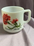 Vintage Brockway Flower of the Month Mug Cup Milk Glass January Carnation