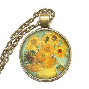 SUNFLOWERS Necklace, Vincent van Gogh, Painter, Post-impressionist, Oil, Canvas, Dutch, Glass Pendant, Handmade Jewelry