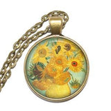 SUNFLOWERS Necklace, Vincent van Gogh, Painter, Post-impressionist, Oil, Canvas, Dutch, Glass Pendant, Handmade Jewelry