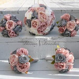 Dusty Rose, Grey and  Ivory Wedding Bouquet, Wedding Flowers, Bridesmaid Bouquets, Corsage, bridal Flower Package