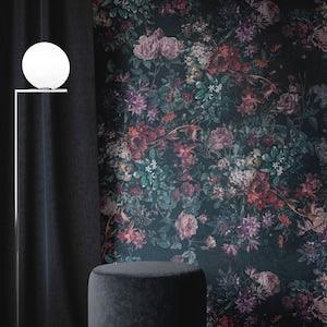 Dark Green Roses Floral Wallpaper, Vintage Botanical Wallpaper, Vintage Flowers Wallpaper, Traditional Removable Wallpaper, Peel and Stick
