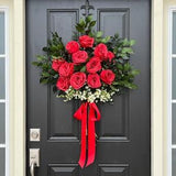 Valentine's Day Red Rose Bouquet for Front Door, Decorative Red Wreath, A Dozen Roses, Real Touch Flowers, Bouquet of Roses, Gifts for Her