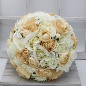 Bridal Bouquet, Champaign & Ivory Wedding Bouquet and flowers, bridesmaids Bouquet, Bouquet Packages For Wedding, Artificial Wedding Flowers