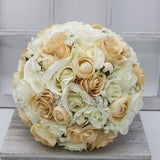 Bridal Bouquet, Champaign & Ivory Wedding Bouquet and flowers, bridesmaids Bouquet, Bouquet Packages For Wedding, Artificial Wedding Flowers