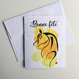 Happy birthday minimalist horse on plantable seed paper or watercolor white paper, yellow watercolor