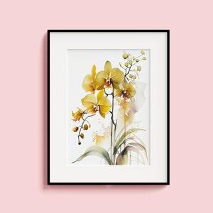 Yellow Orchid Watercolor Flower Painting Poster Living Room Wall Art Bedroom Decor Printable Wall Art Gift Flower Lover