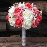 Coral Bridal Bouquet, Artificial Coral Ivory Flower Wedding Bouquet for Bridal Bridesmaids Bouquet DJ-43