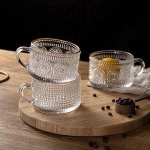 Embossed Nordic Style Transparent Sunflower Glass Cup, Cute Artistic Retro Oatmeal Juice Water Milk Tea Breakfast Mug