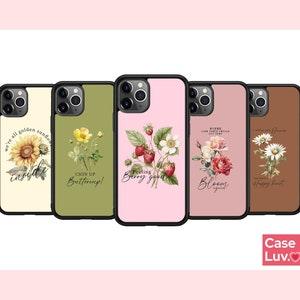 Aesthetic Cottagcore Strawberry Phone case, Botanical Flower iPhone 14, 13, 12, 11, XS, XR, 7, 8, Galaxy S23 S22 Floral Rose Sunflower Daisy