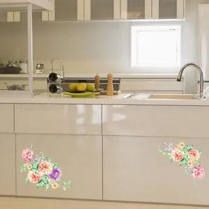 Colorful Flowers 3D Wall Stickers Beautiful Peony Fridge Stickers Wardrobe