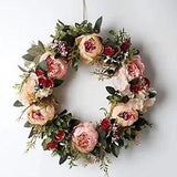 Peony Spring Wreath for Front Door, Handmade Pink Floral Wreath Artificial Sp...