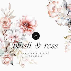 Watercolor Floral Clipart, Floral Bouquet Clipart, Pink Rose, Blush Peony, White Rose Clipart, Blush Rose Bouquet, Peony Rose Clipart